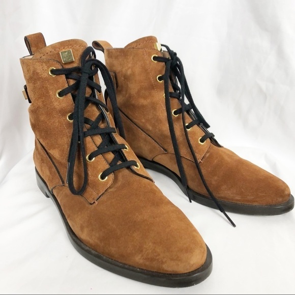 Stuart Weitzman Ryder Suede Lace Up Boots in Chestnut - Picture 1 of 10